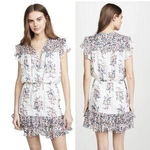 Veronica Beard Amica Dress White Multi 100% silk dress